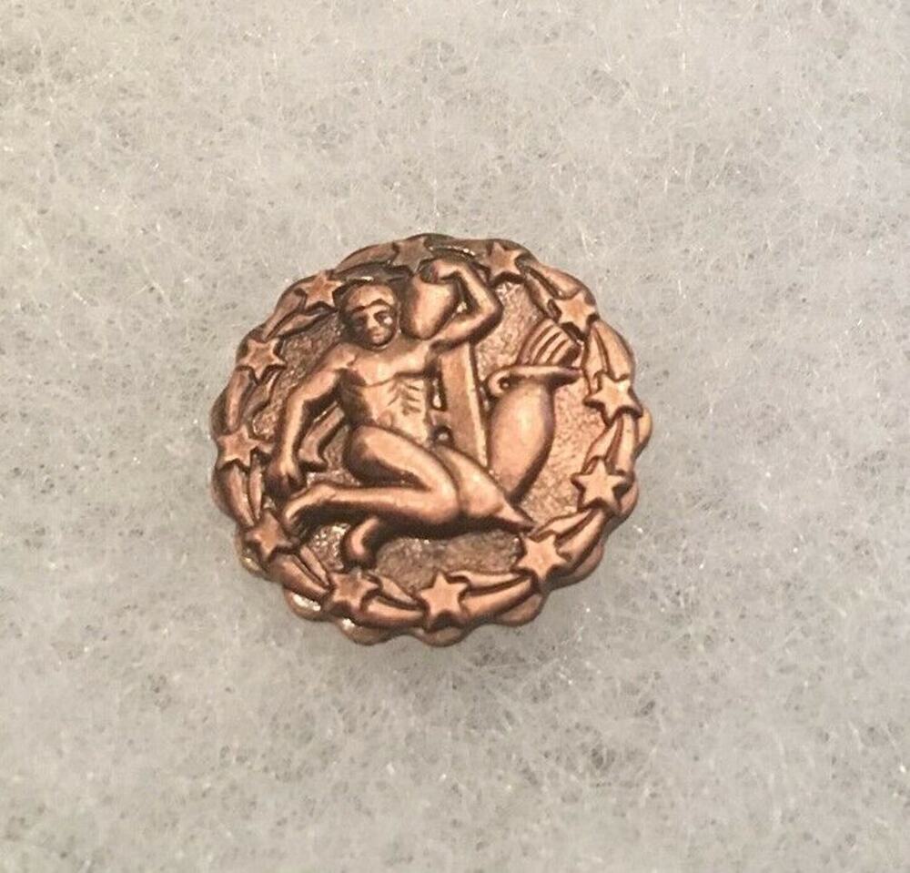 VTG Copper Aquarius Zodiac Tie or Lapel Pin, Incredible Detail